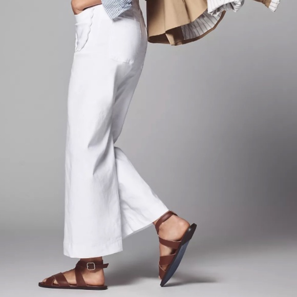 The Colette White Scallop-Pocket Wide-Leg Pants by Maeve - Picture 4 of 5